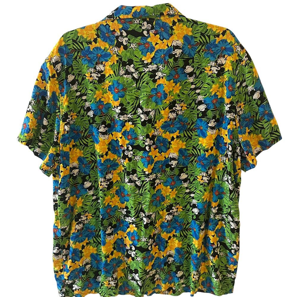 Disney Tropical Mickey Button Shirt Mens Size XXL Green Yellow Floral Hawaiian - Picture 4 of 10